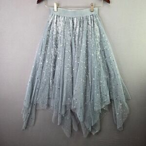 Sunny Tulle Skirt Womens Medium Blue Star Moon Velvet Handkerchief Hem Celestial
